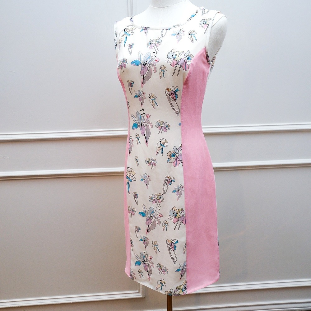 Olivia Rubin London Dress Slip Midi Sia White Sketchy Floral Panel Y2K Retro